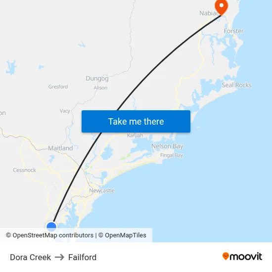 Dora Creek to Failford map
