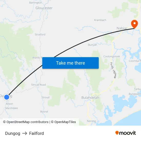 Dungog to Failford map