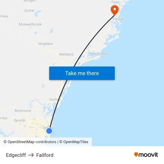 Edgecliff to Failford map