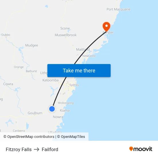 Fitzroy Falls to Failford map