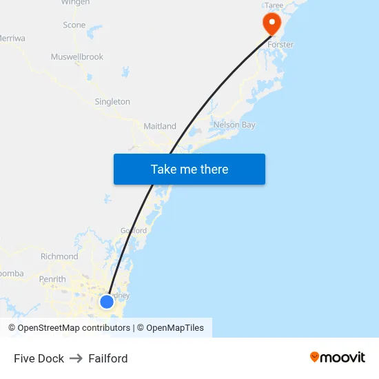 Five Dock to Failford map