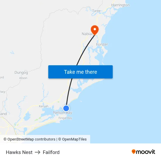 Hawks Nest to Failford map