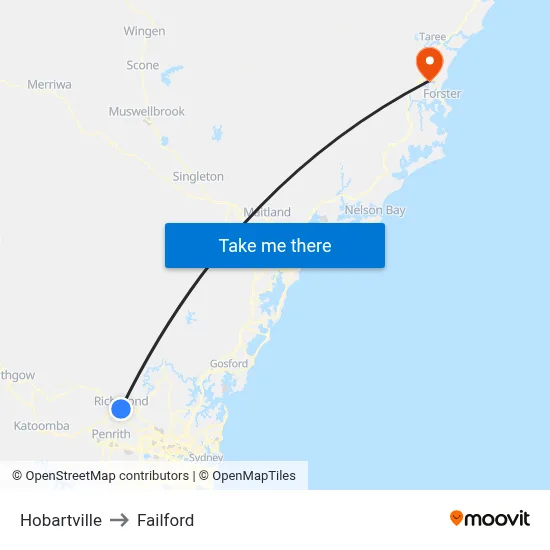 Hobartville to Failford map
