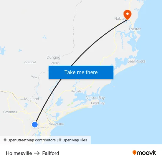 Holmesville to Failford map