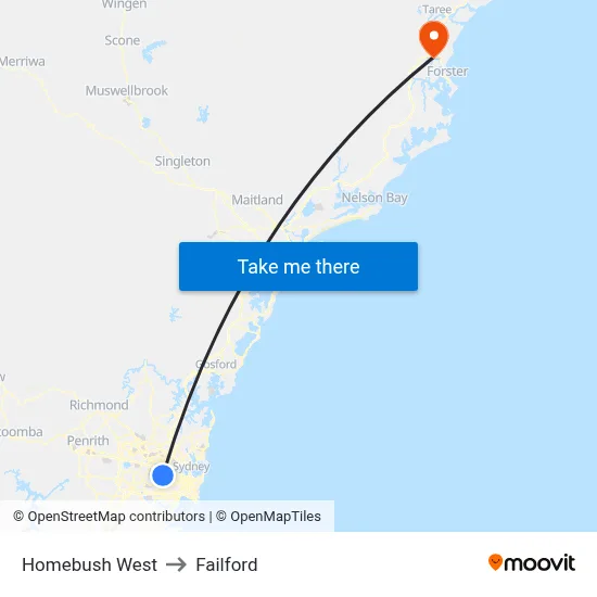 Homebush West to Failford map