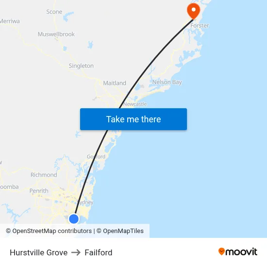 Hurstville Grove to Failford map