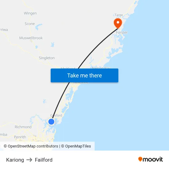 Kariong to Failford map
