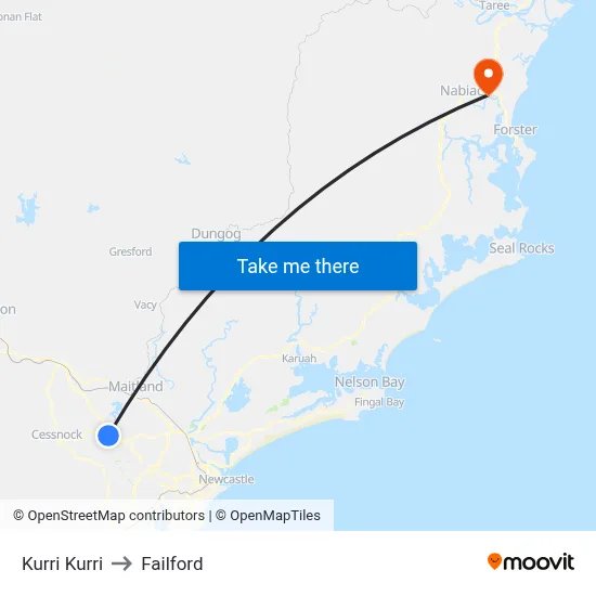 Kurri Kurri to Failford map