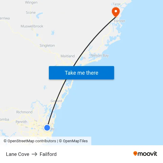 Lane Cove to Failford map