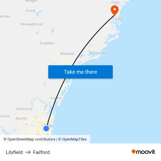 Lilyfield to Failford map