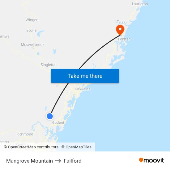 Mangrove Mountain to Failford map