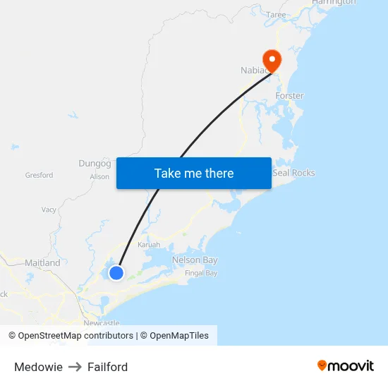 Medowie to Failford map