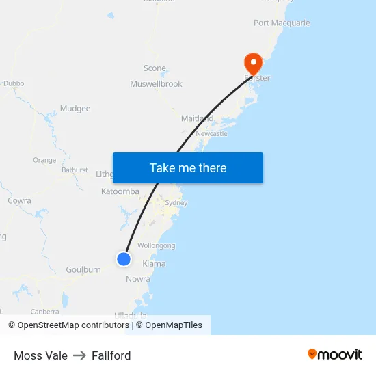 Moss Vale to Failford map