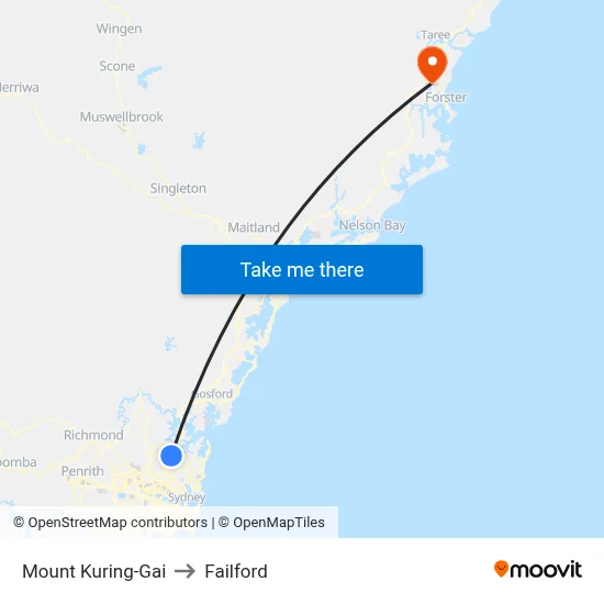 Mount Kuring-Gai to Failford map