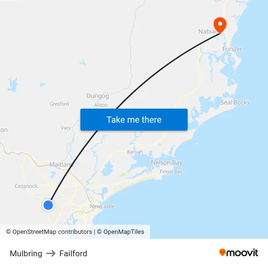 Mulbring to Failford map