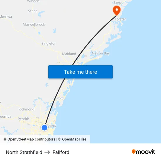 North Strathfield to Failford map