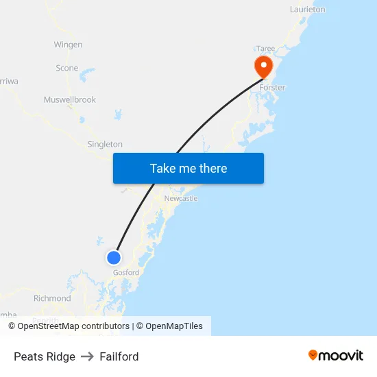 Peats Ridge to Failford map