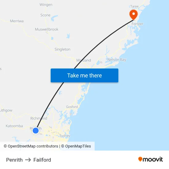 Penrith to Failford map