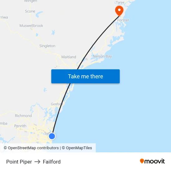 Point Piper to Failford map