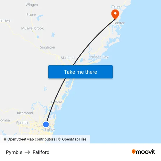 Pymble to Failford map
