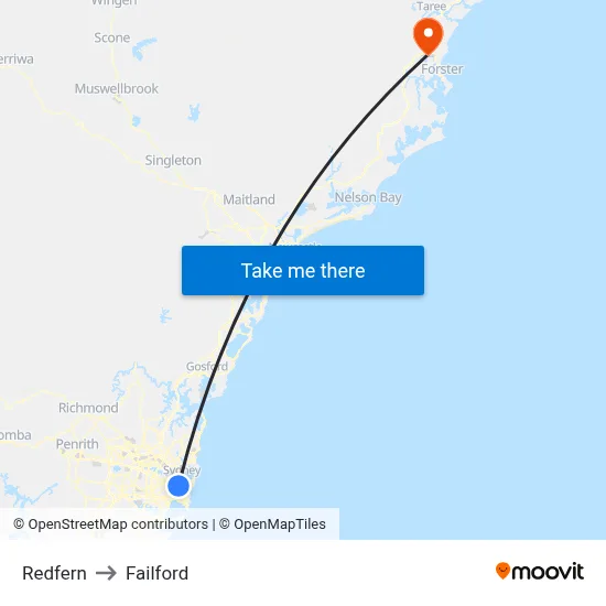 Redfern to Failford map
