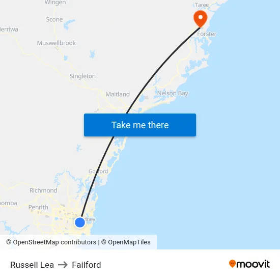 Russell Lea to Failford map