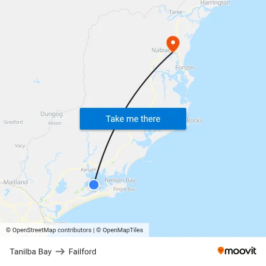 Tanilba Bay to Failford map