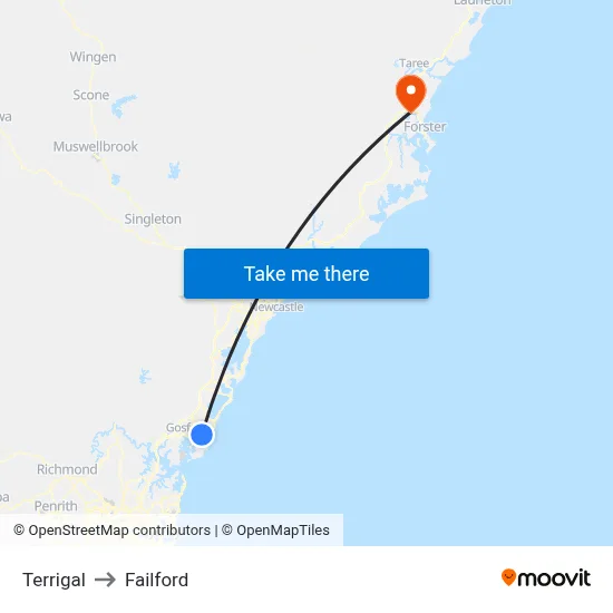Terrigal to Failford map