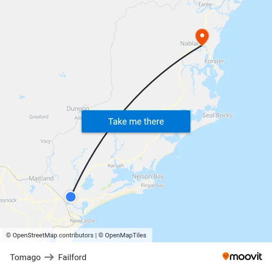 Tomago to Failford map