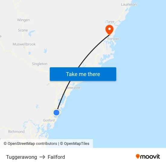 Tuggerawong to Failford map