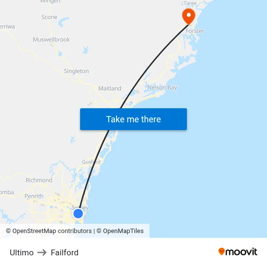 Ultimo to Failford map
