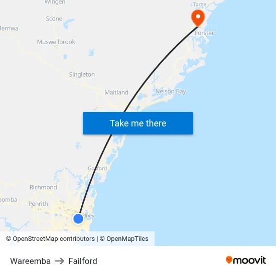 Wareemba to Failford map