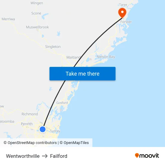 Wentworthville to Failford map