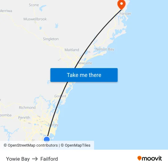 Yowie Bay to Failford map
