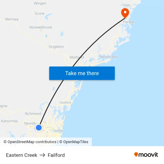 Eastern Creek to Failford map