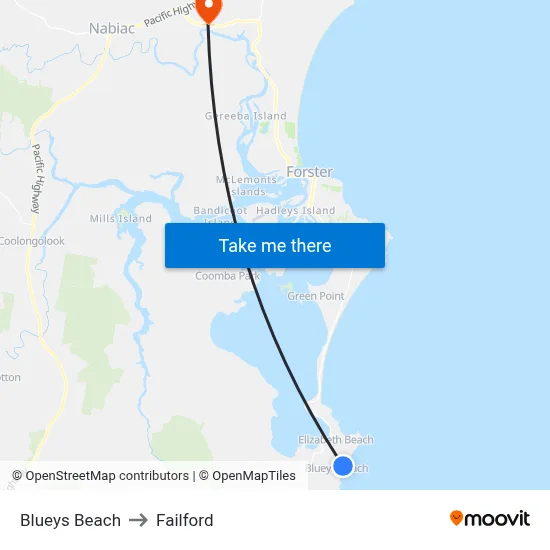 Blueys Beach to Failford map
