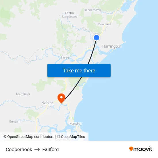 Coopernook to Failford map