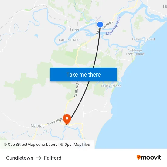 Cundletown to Failford map