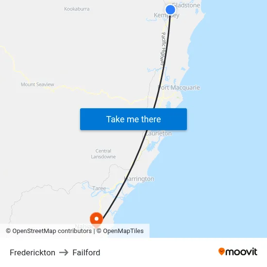 Frederickton to Failford map