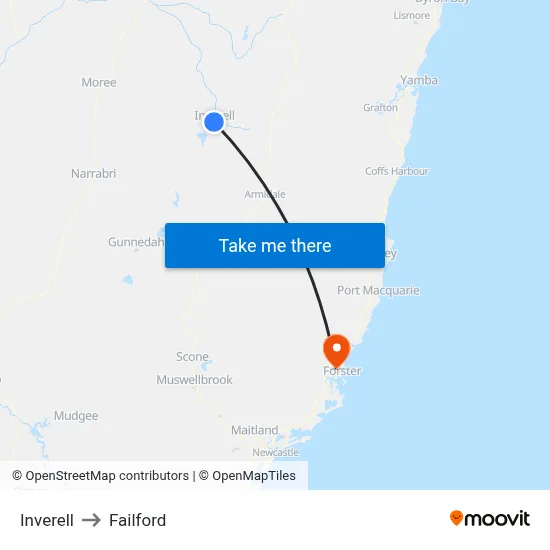 Inverell to Failford map