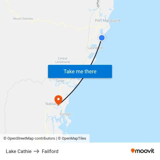 Lake Cathie to Failford map