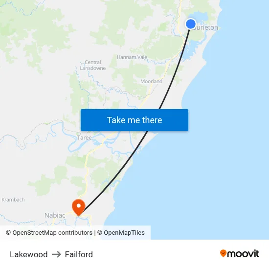 Lakewood to Failford map