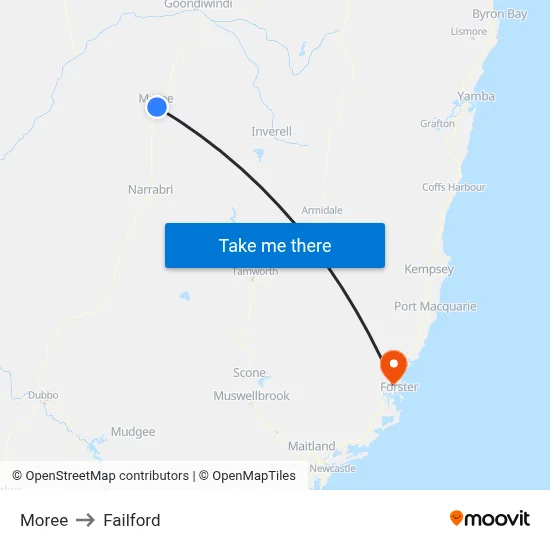 Moree to Failford map