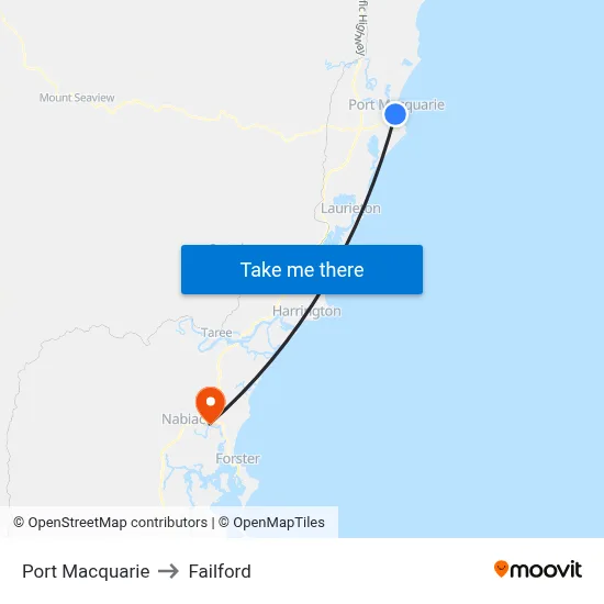 Port Macquarie to Failford map