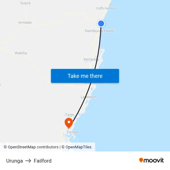 Urunga to Failford map