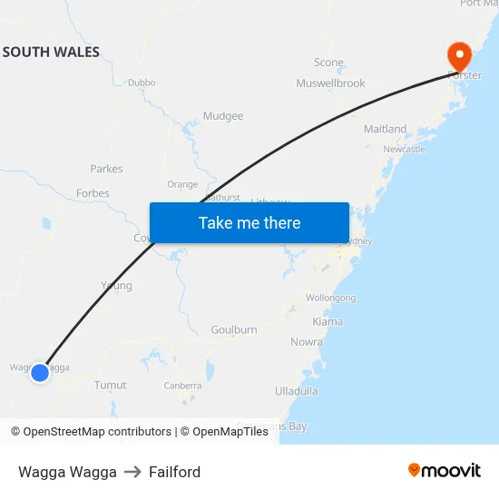 Wagga Wagga to Failford map