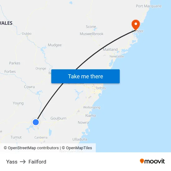 Yass to Failford map