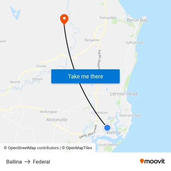 Ballina to Federal map