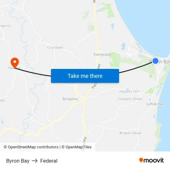 Byron Bay to Federal map