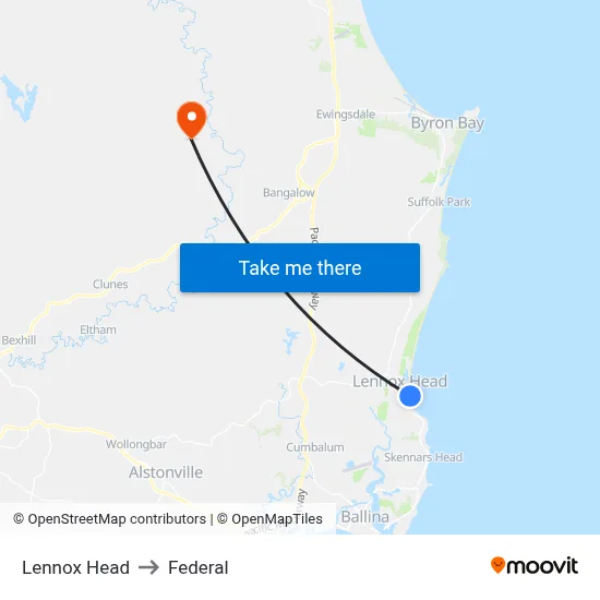 Lennox Head to Federal map